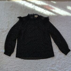 Promesa Black Lace Blouse with White and Pink Accents